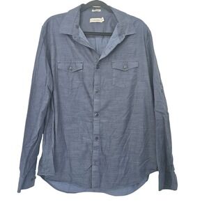 Calvin Klein Men's XL Blue Chambray Button Down Shirt Long‎ Sleeve Tab Pocket
